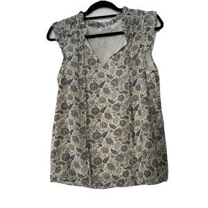 Rose & Olive Womens Small Blouse Top Ruffle Flutter Sleeve Micro Blue Floral